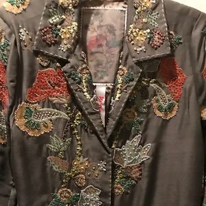 Raw silk embroidered coat